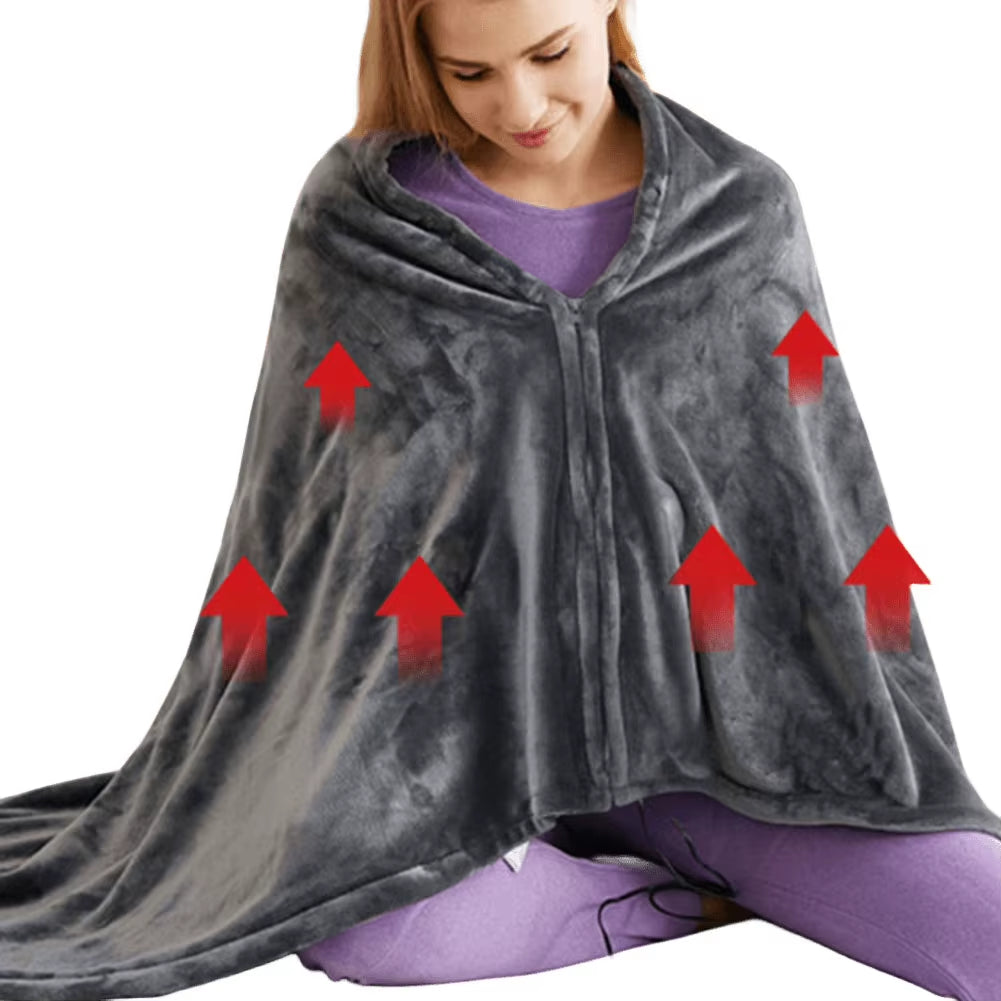 USB Electric Heated Blanket 3 Heating Levels Fleece Heated Blanket Wearable Heated Blanket Cape for Household and Office